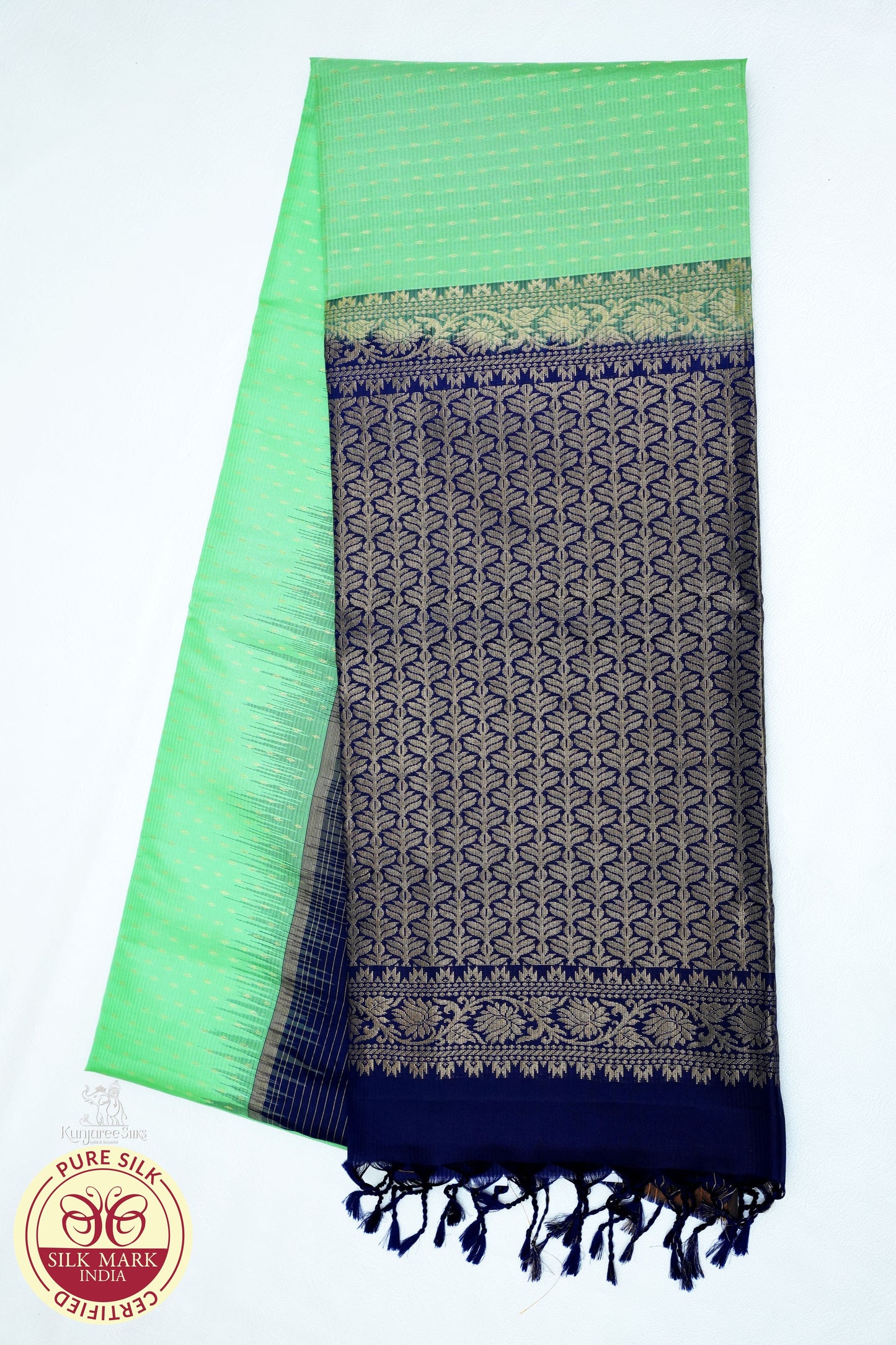 Parrot Green with Purple Color Pure Silk Saree