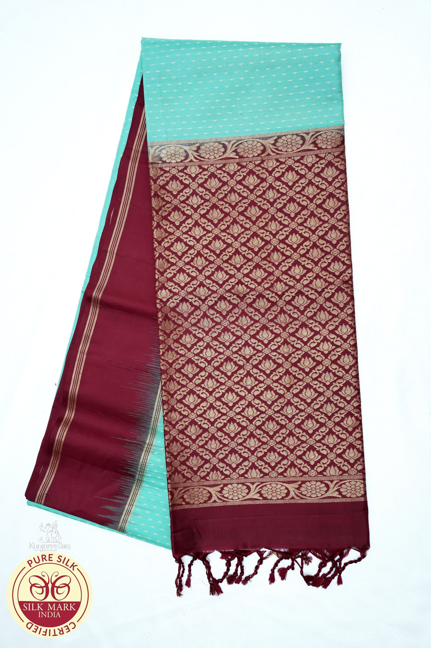 Sky Blue with Maroon Color Pure Silk Saree