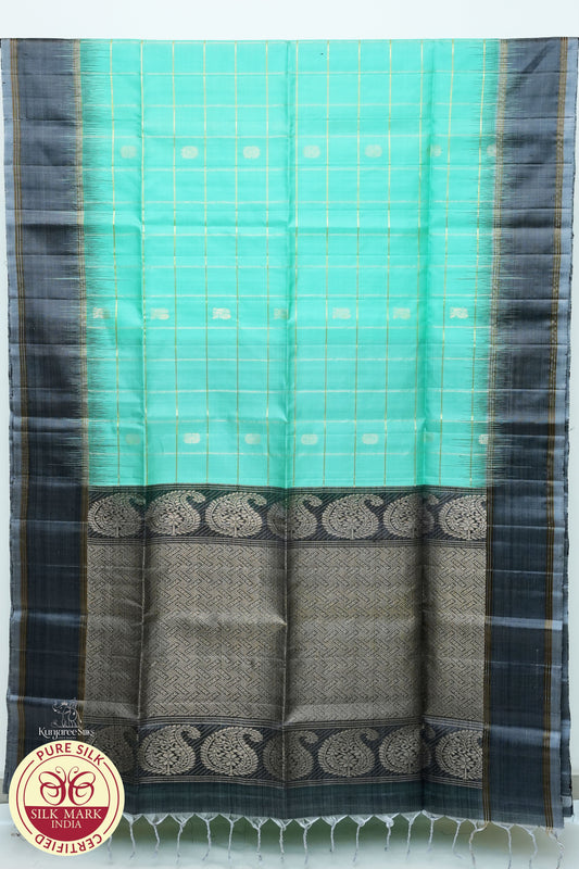 Sky Blue with Bottle Green Color Pure Silk Saree