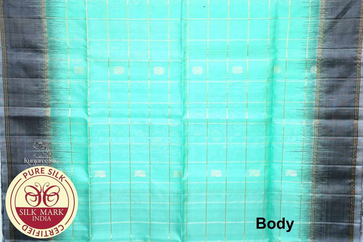 Sky Blue with Bottle Green Color Pure Silk Saree