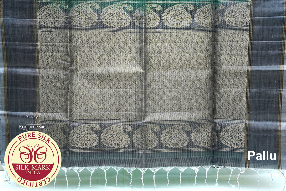 Sky Blue with Bottle Green Color Pure Silk Saree