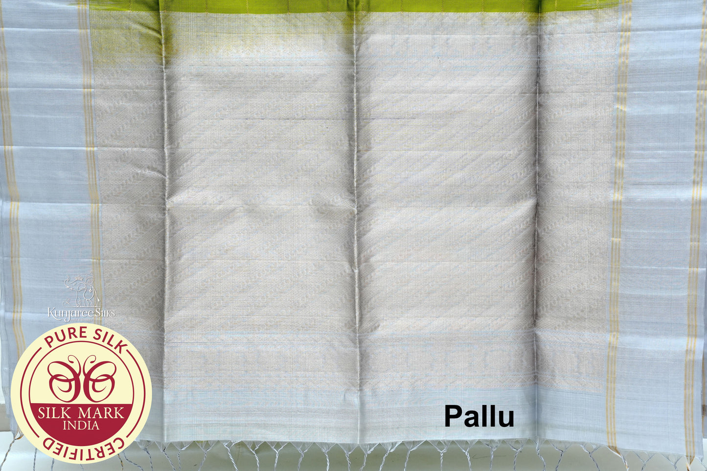 Parrot Green with Silver Color Pure Silk Saree