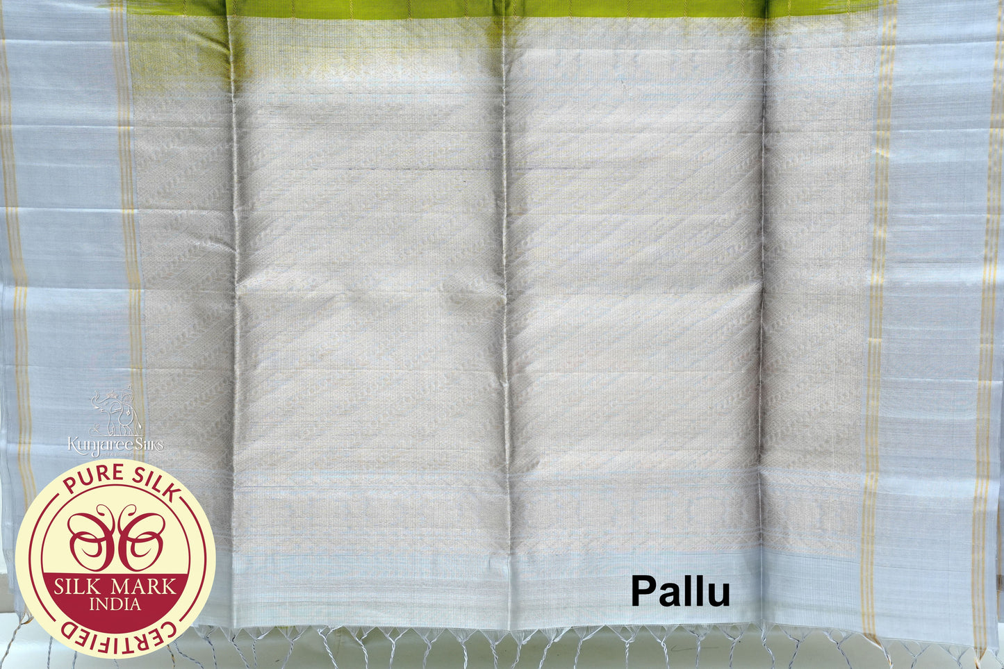 Parrot Green with Silver Color Pure Silk Saree
