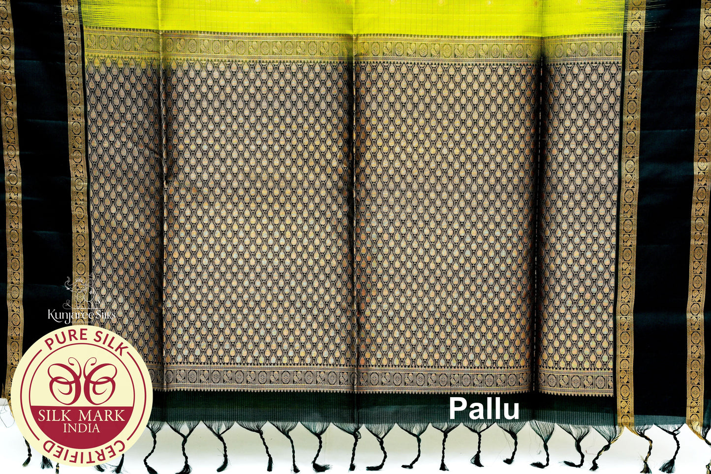 Mustard Yellow with Bottle Green Color Pure Silk Saree