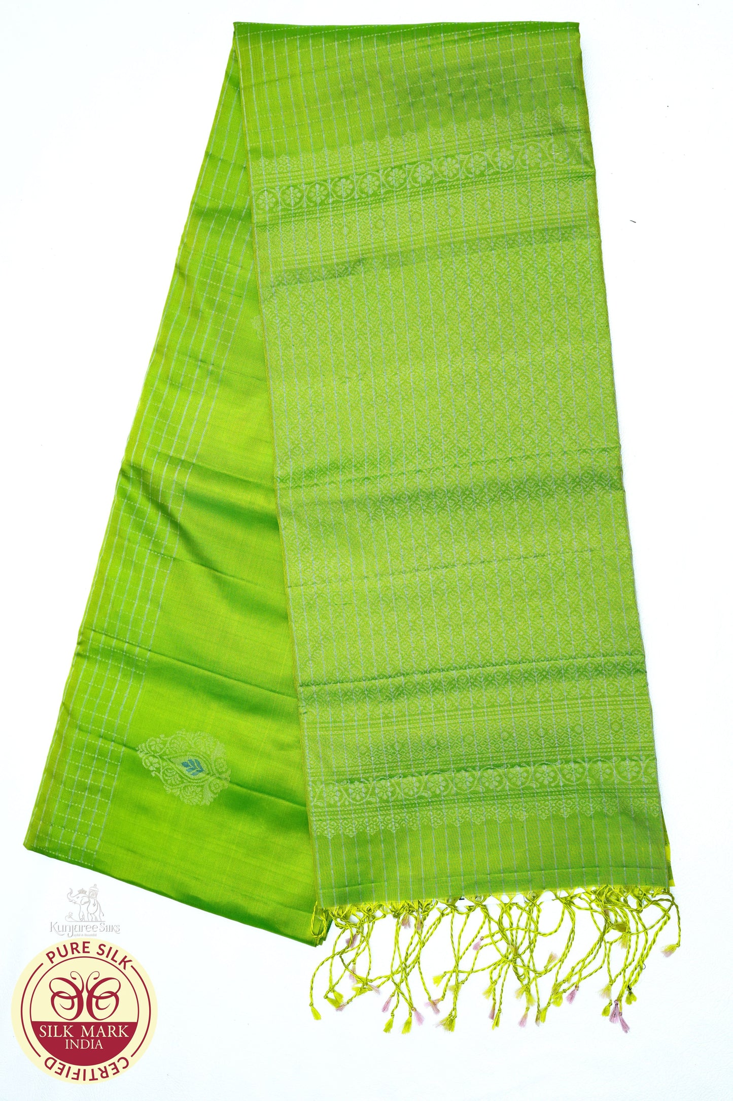 Parrot Green Color Pure Silk Saree