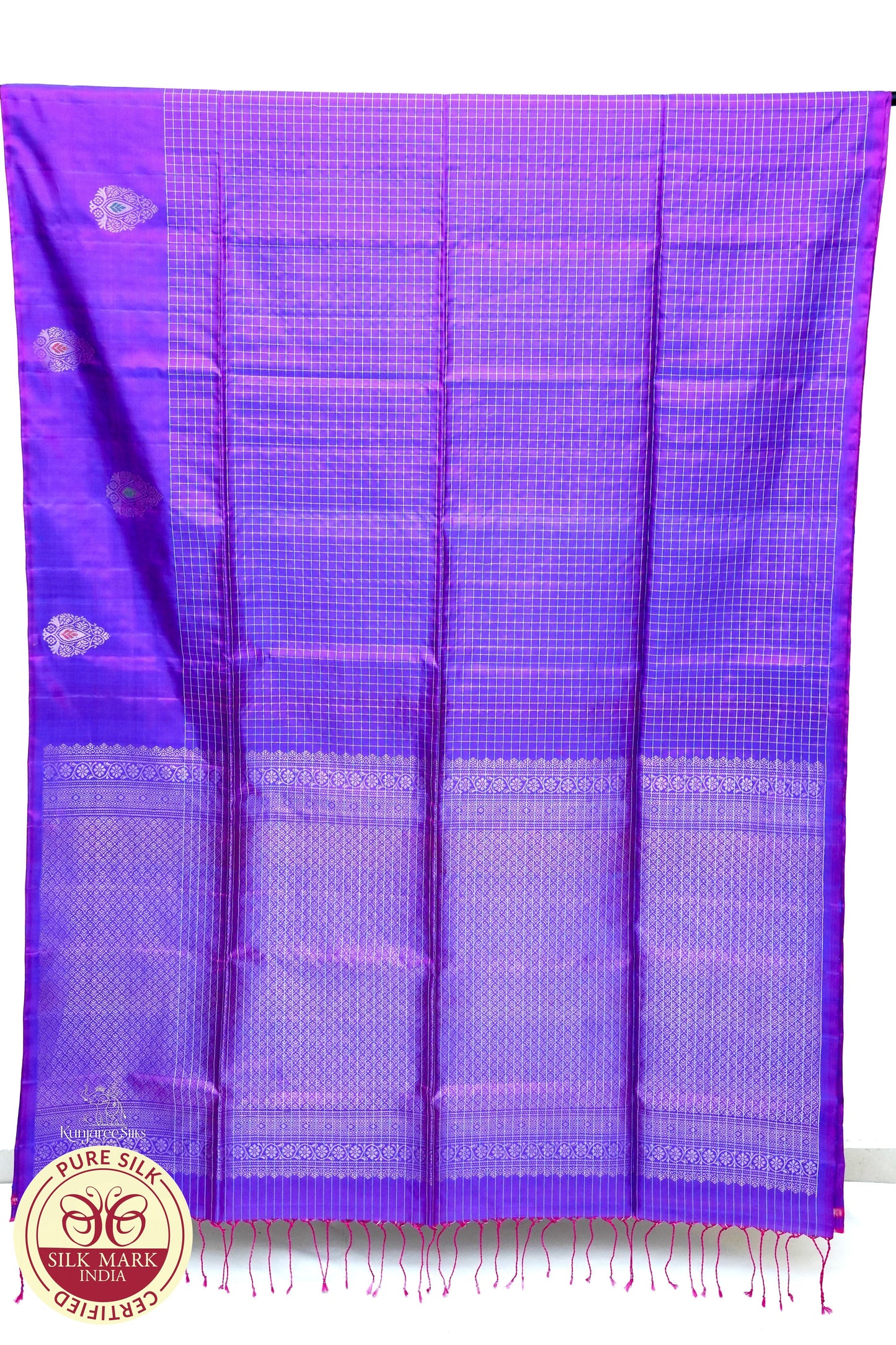 Lavender with Silver Color Pure Silk Saree