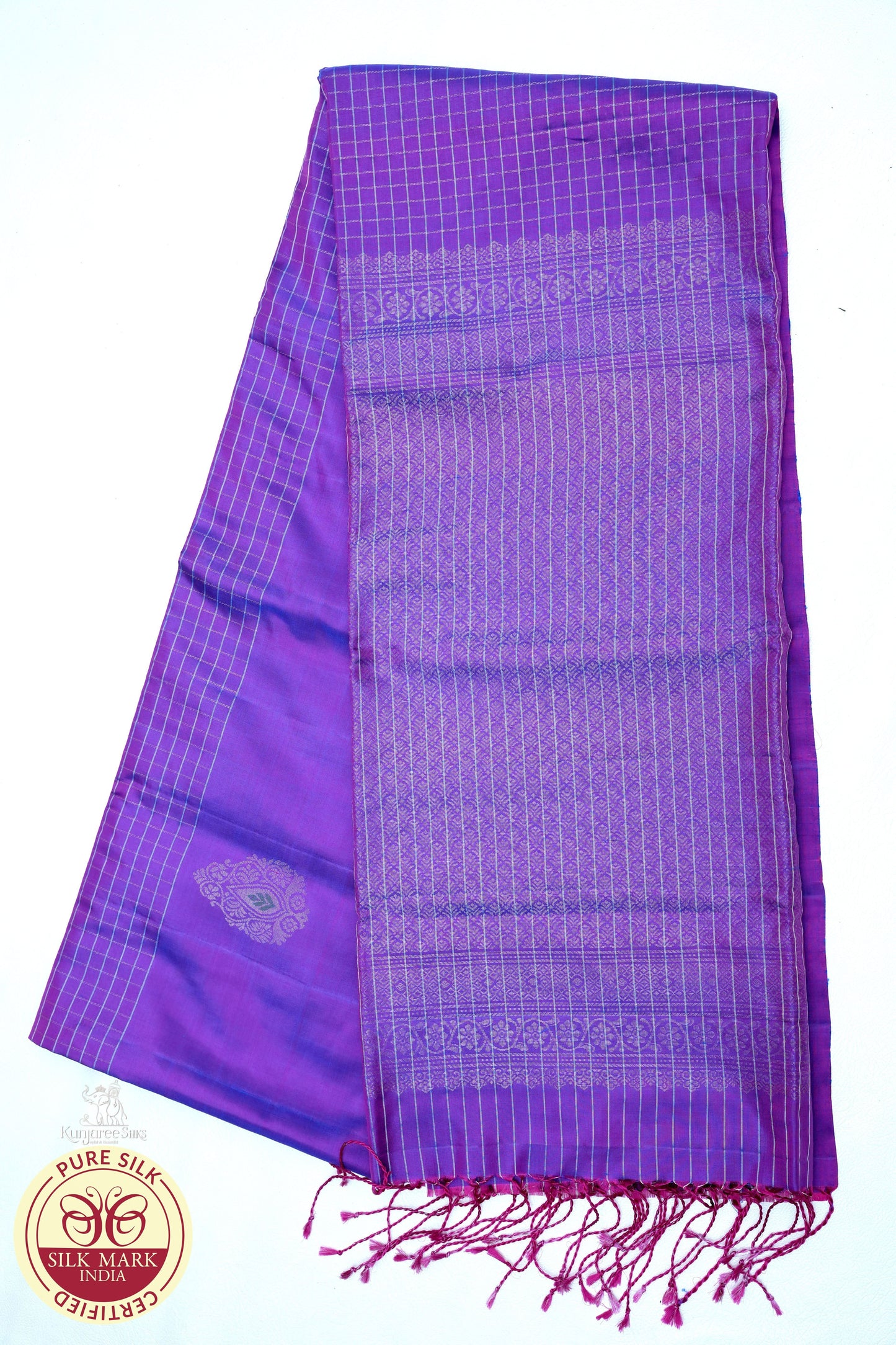 Lavender with Silver Color Pure Silk Saree