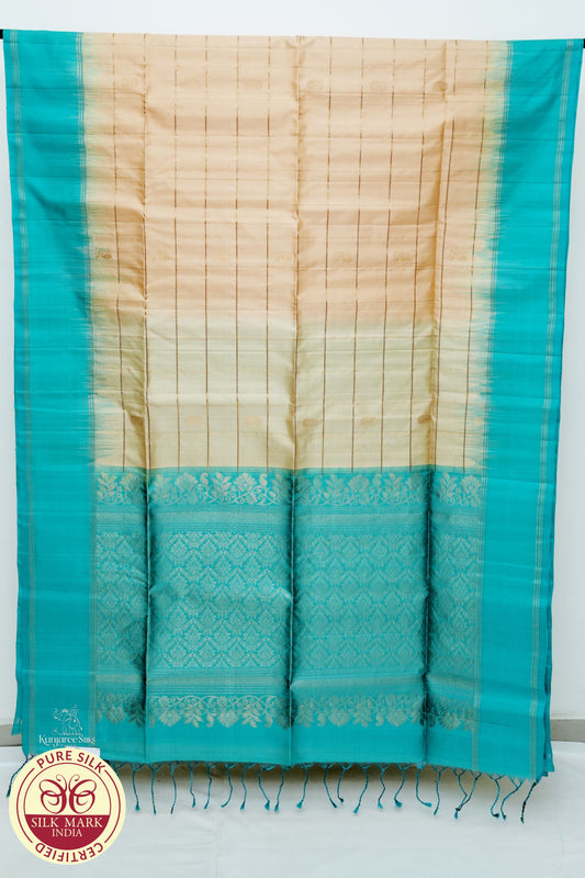 Gold with Ocean Blue Color Pure Silk Saree