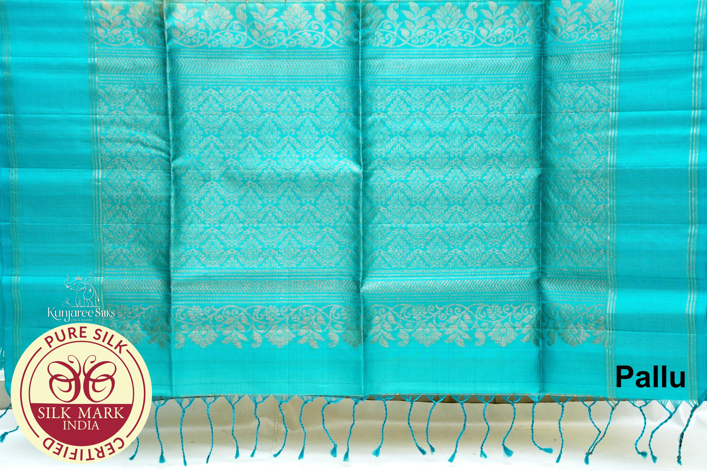 Gold with Ocean Blue Color Pure Silk Saree