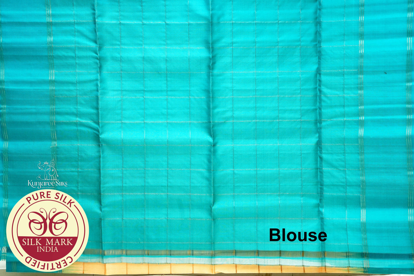 Gold with Ocean Blue Color Pure Silk Saree