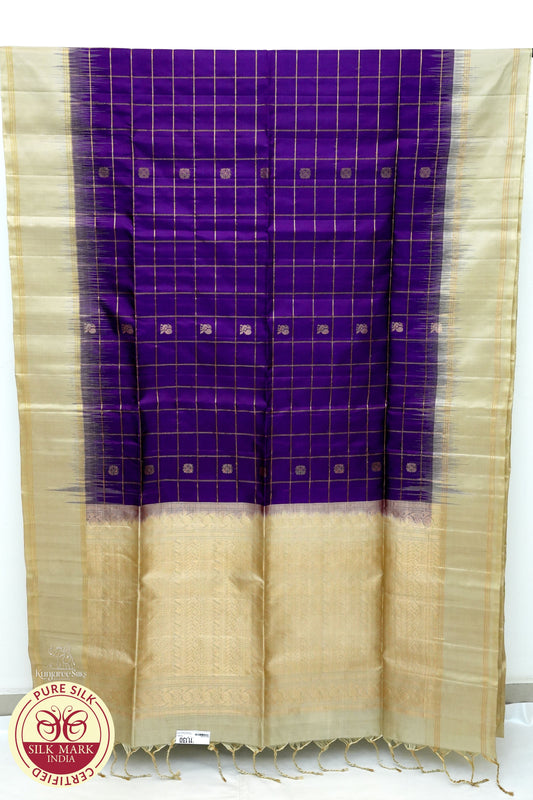 Purple with Cream Yellow Color Pure Silk Saree