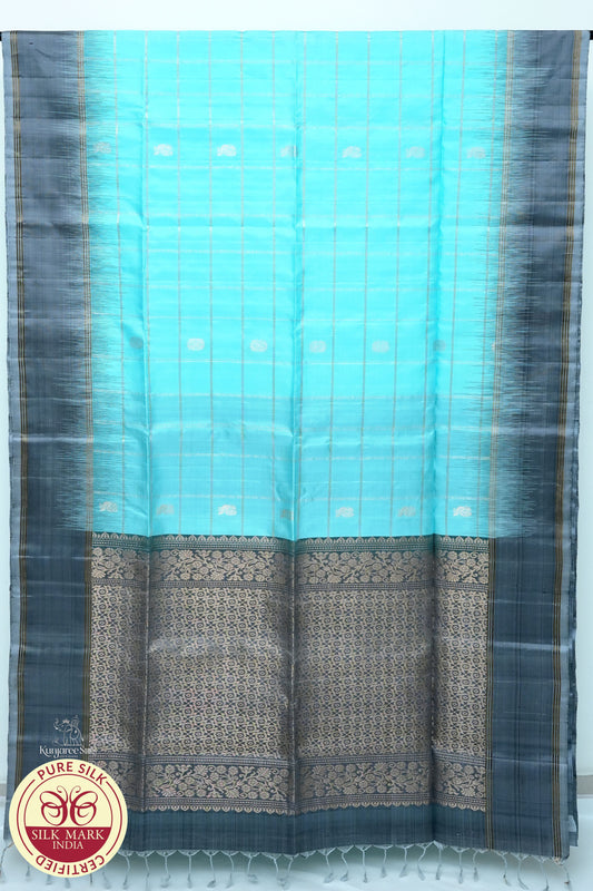 Sky Blue with Dark Grey Color Pure Silk Saree