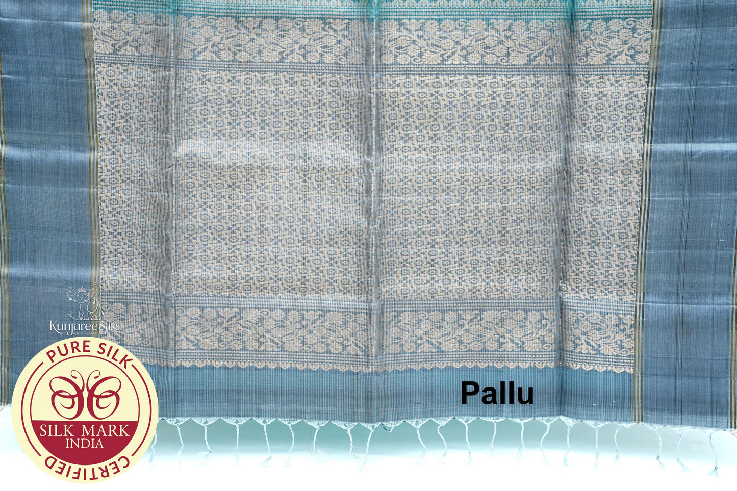 Sky Blue with Dark Grey Color Pure Silk Saree