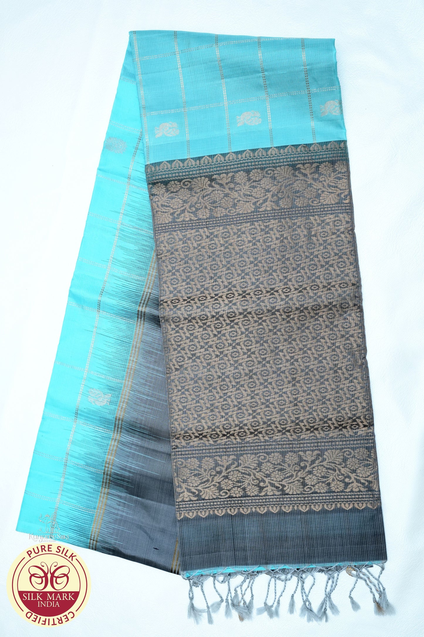 Sky Blue with Dark Grey Color Pure Silk Saree