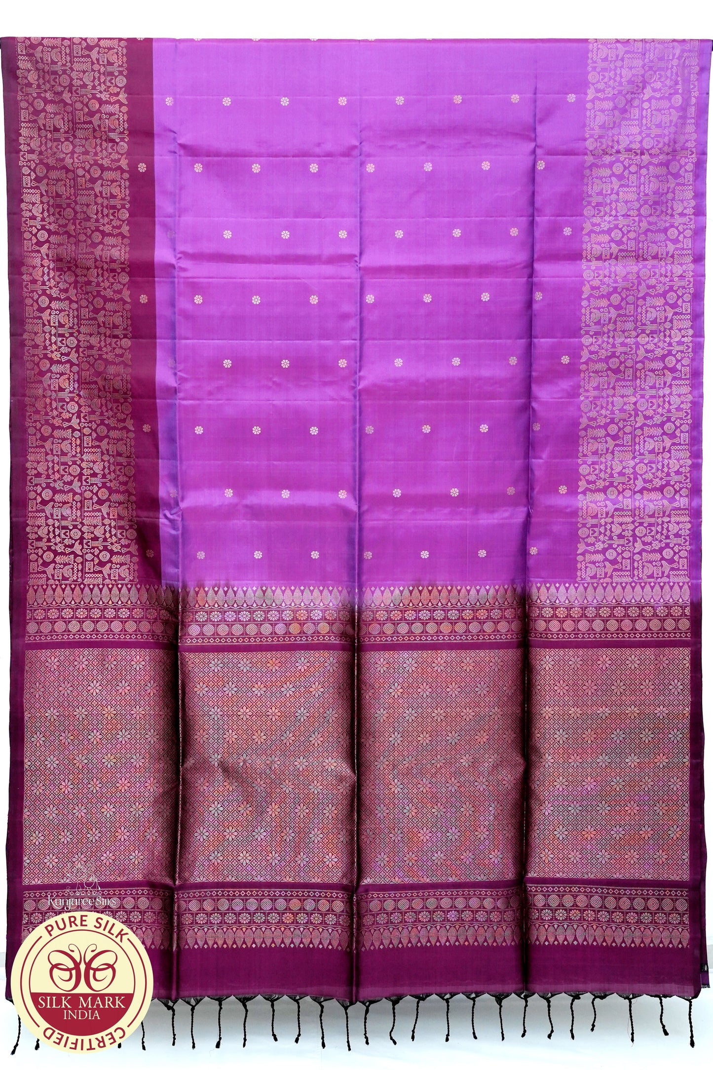 Pink with Maroon Color Pure Silk Saree