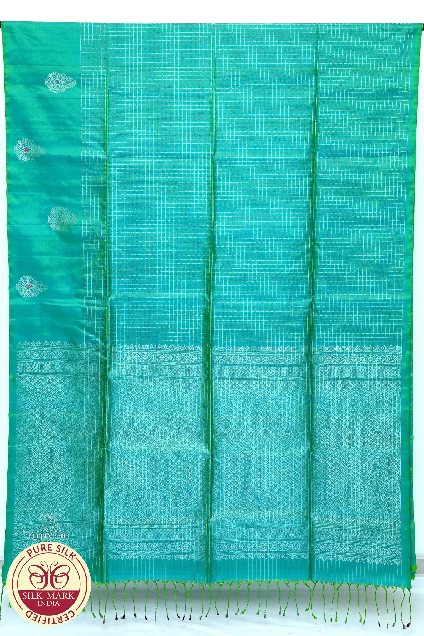 Bluish Green with Bluish Green Color Pure Silk Saree