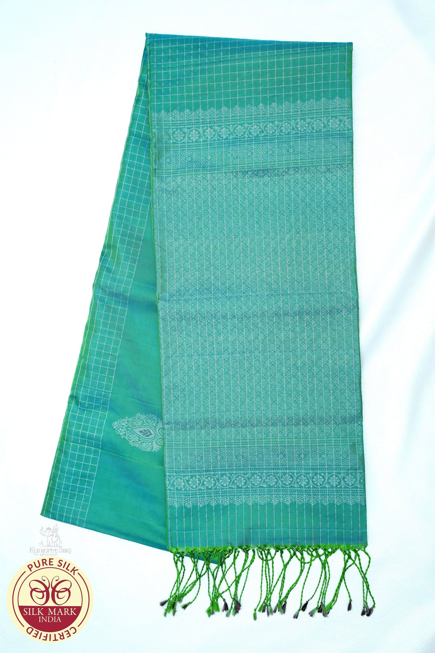 Bluish Green with Bluish Green Color Pure Silk Saree
