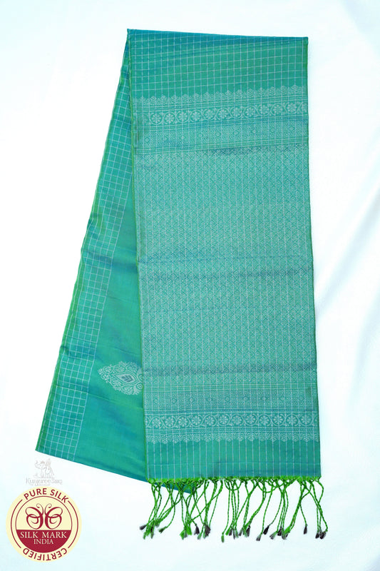 Bluish Green with Bluish Green Color Pure Silk Saree