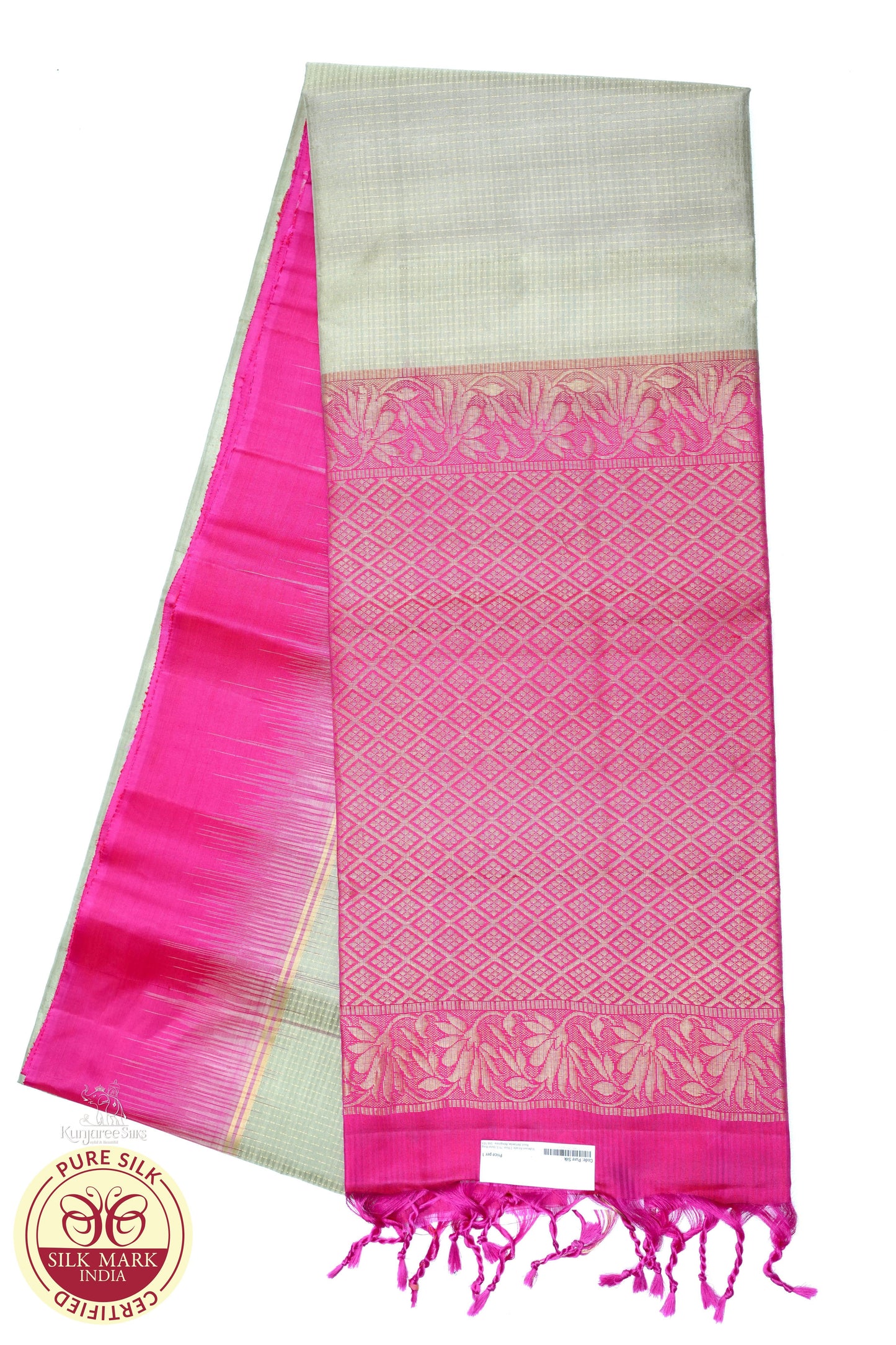 Golden with Pink Color Pure Silk Saree