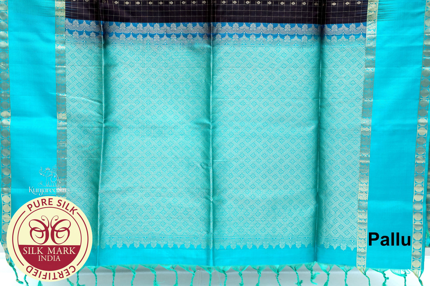 Dark Grey with Sky Blue Color Pure Silk Saree