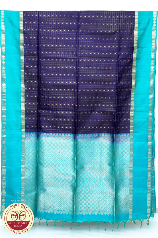 Royal Blue with Teal Green Color Pure Silk Saree