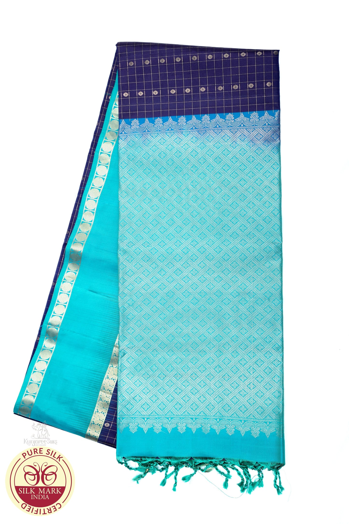 Royal Blue with Teal Green Color Pure Silk Saree