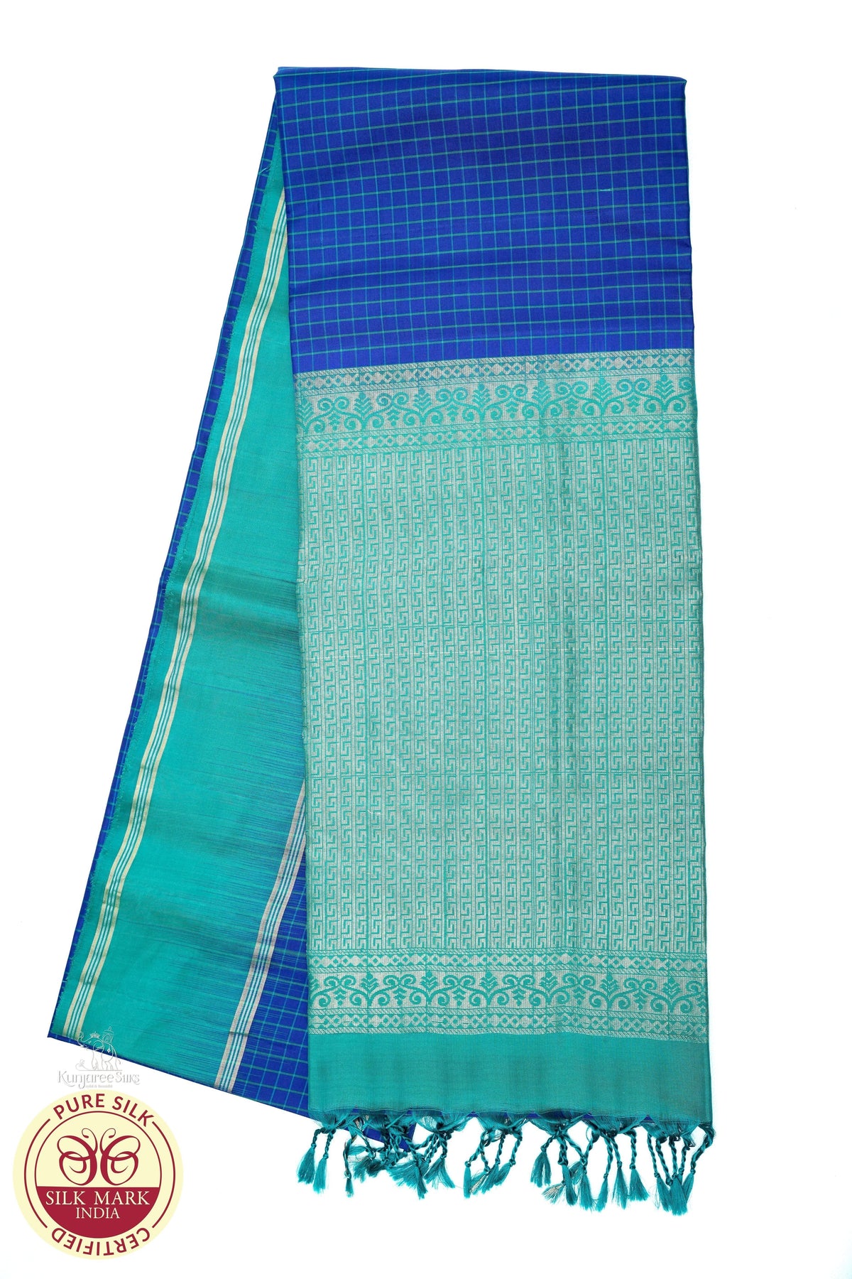 Royal Blue & Sea Green Pure Silk Handloom Soft Silk Saree