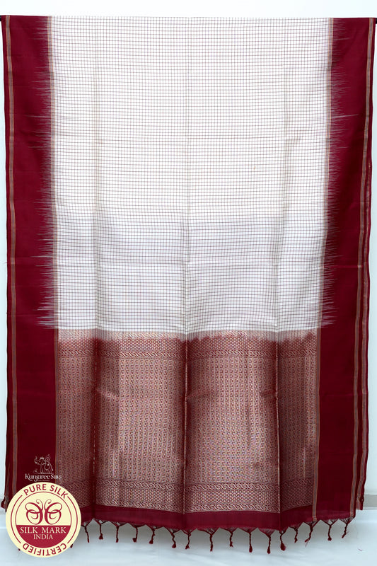 Cream with Maroon Color Pure Silk Saree