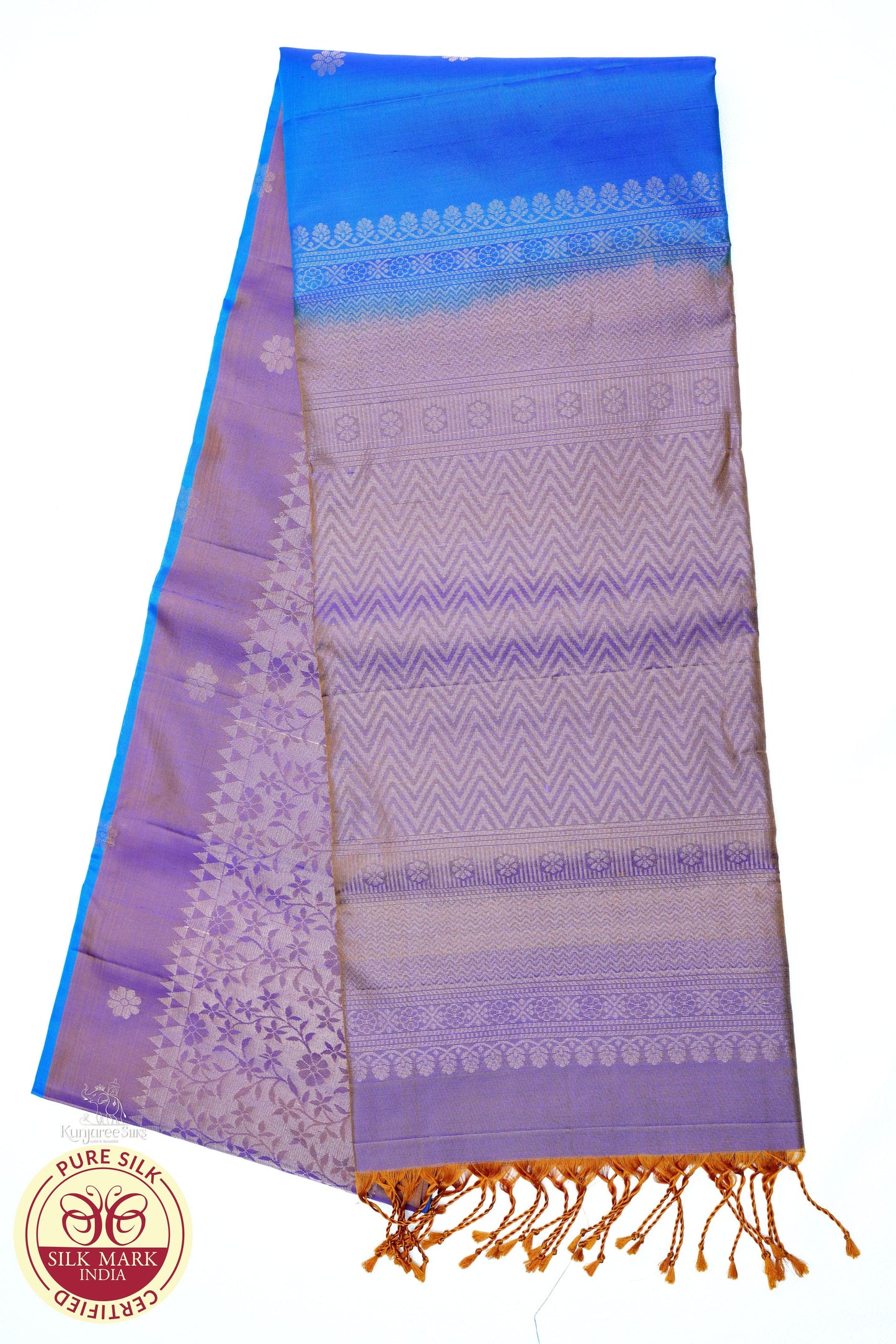 Sea Blue with Purple Color Pure Silk Saree