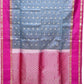 Grey with Magenta Color Pure Silk Saree