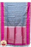 Grey with Magenta Color Pure Silk Saree