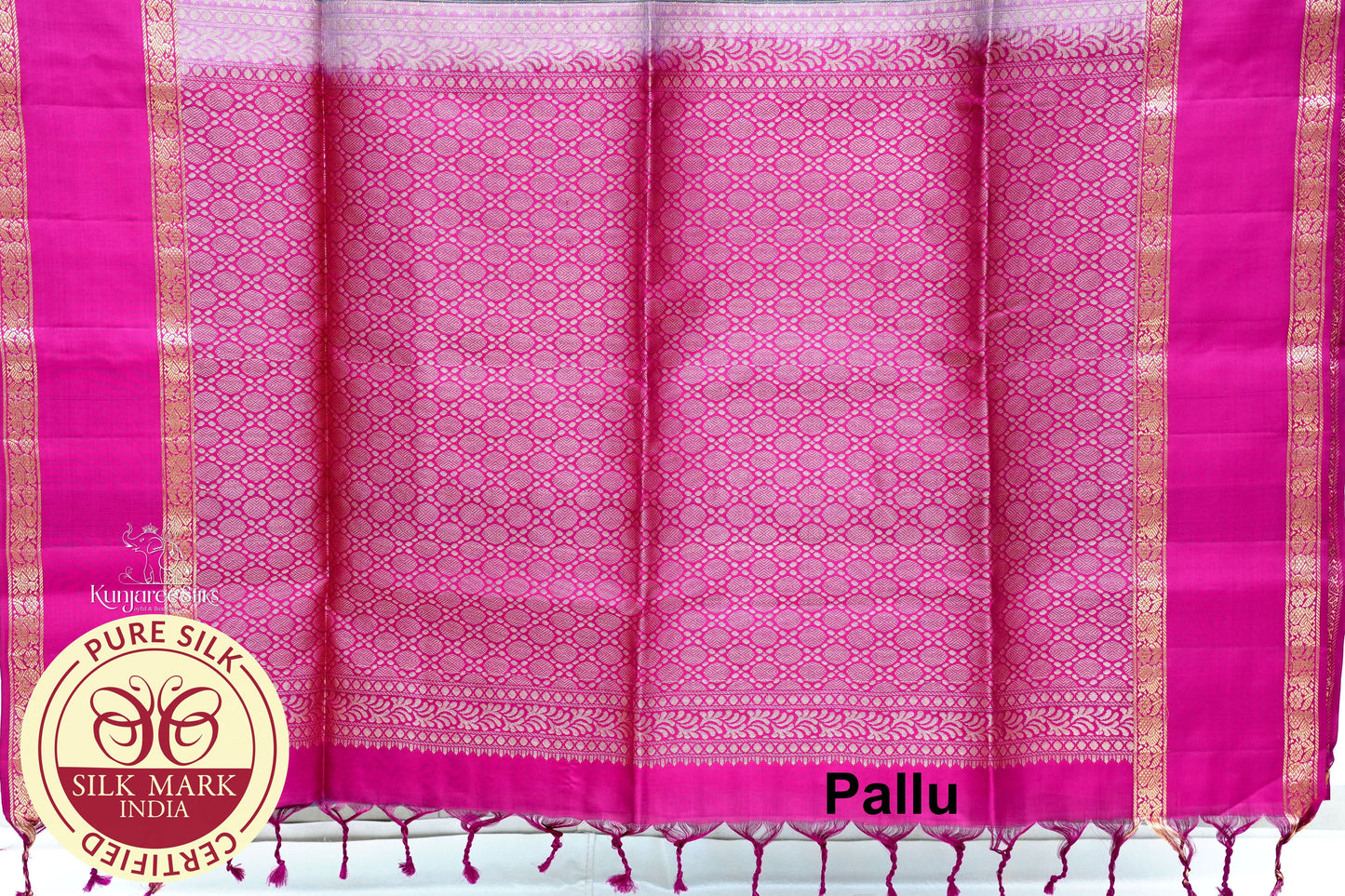 Grey with Magenta Color Pure Silk Saree