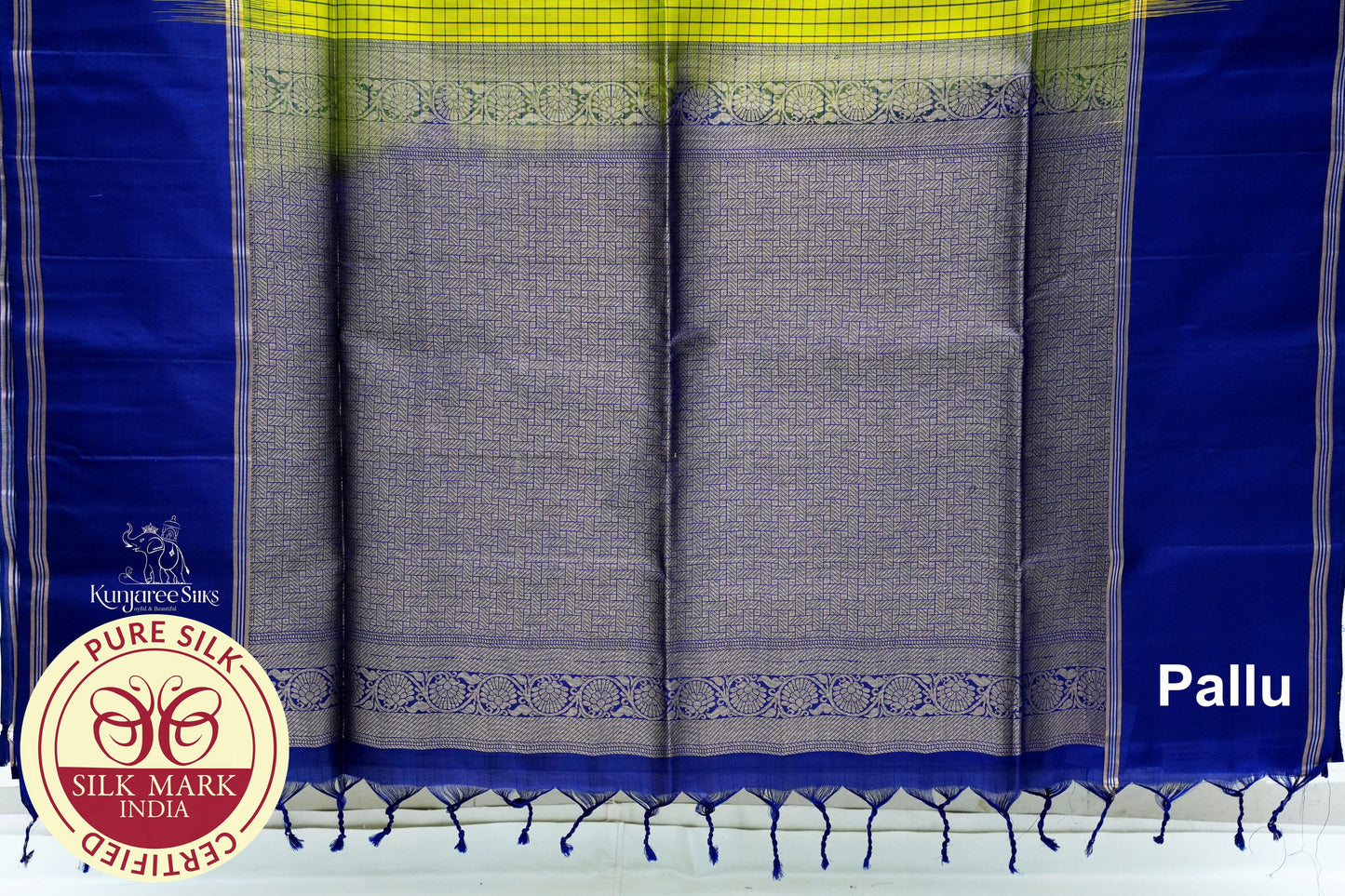 Lemon Yellow with Purple Color Pure Silk Saree