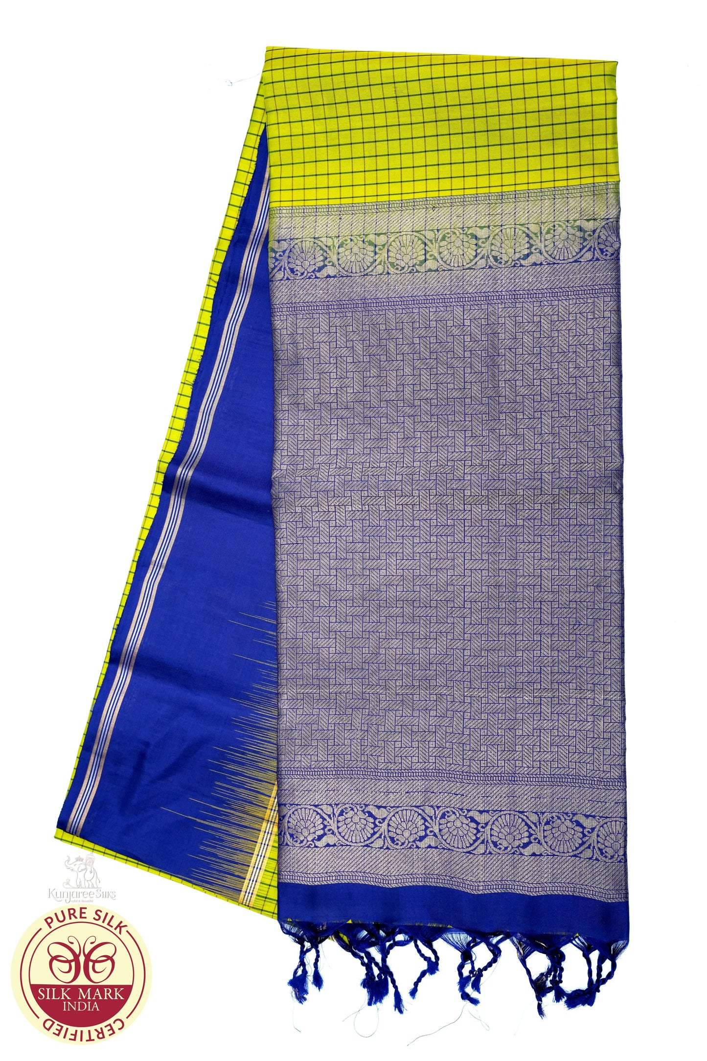 Lemon Yellow with Purple Color Pure Silk Saree