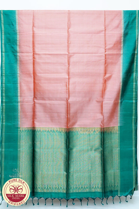 Baby Pink with Green Color Pure Silk Saree