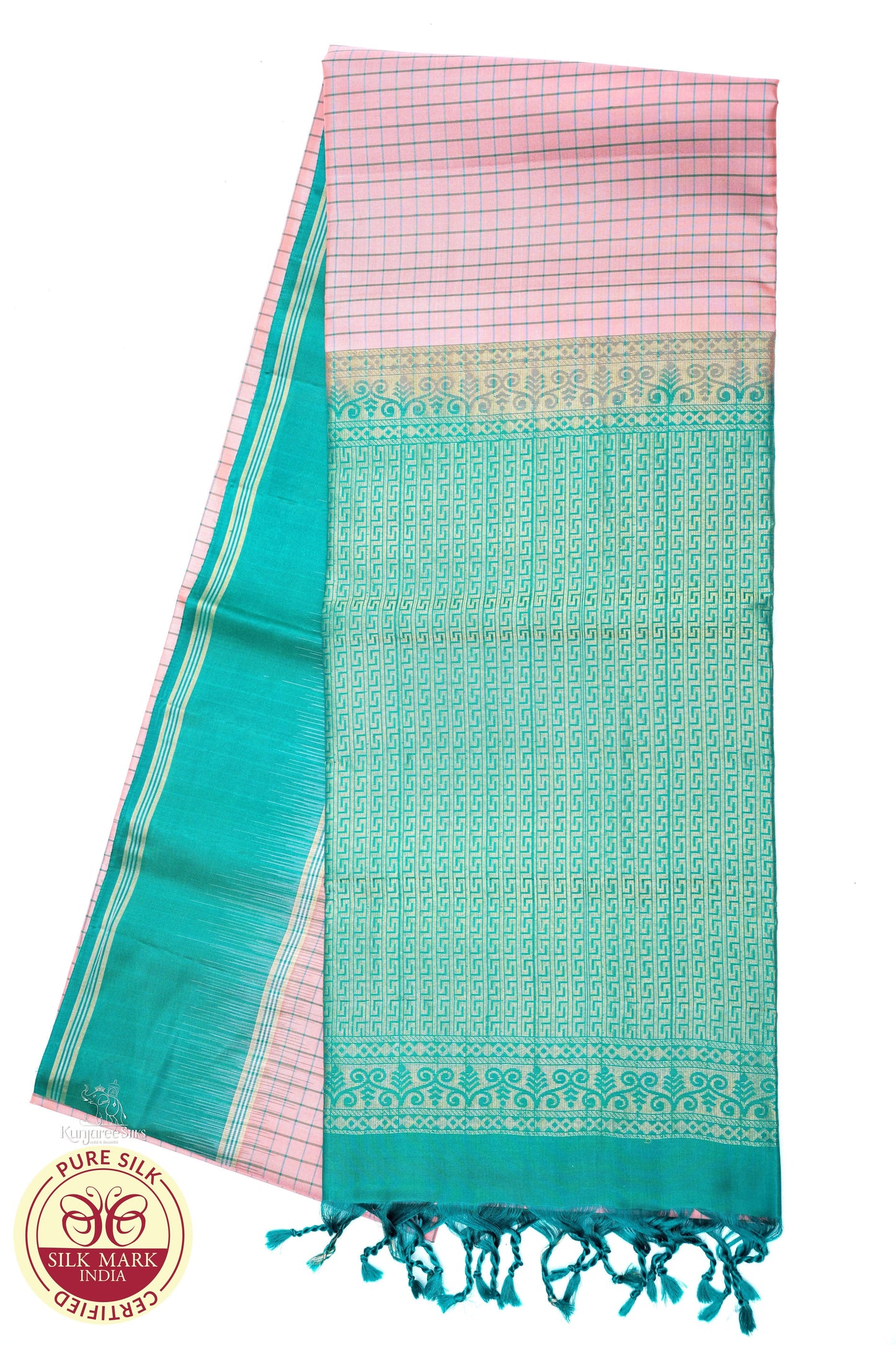 Baby Pink with Green Color Pure Silk Saree