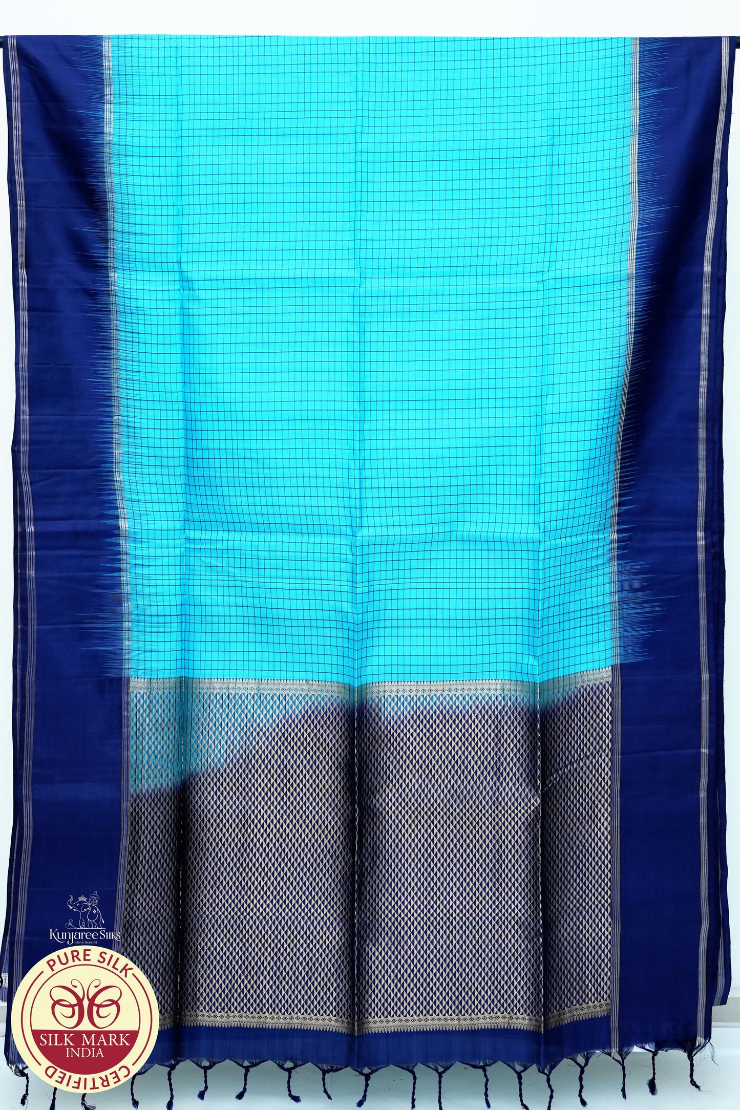 Sky Blue with Purple Color Pure Silk Saree