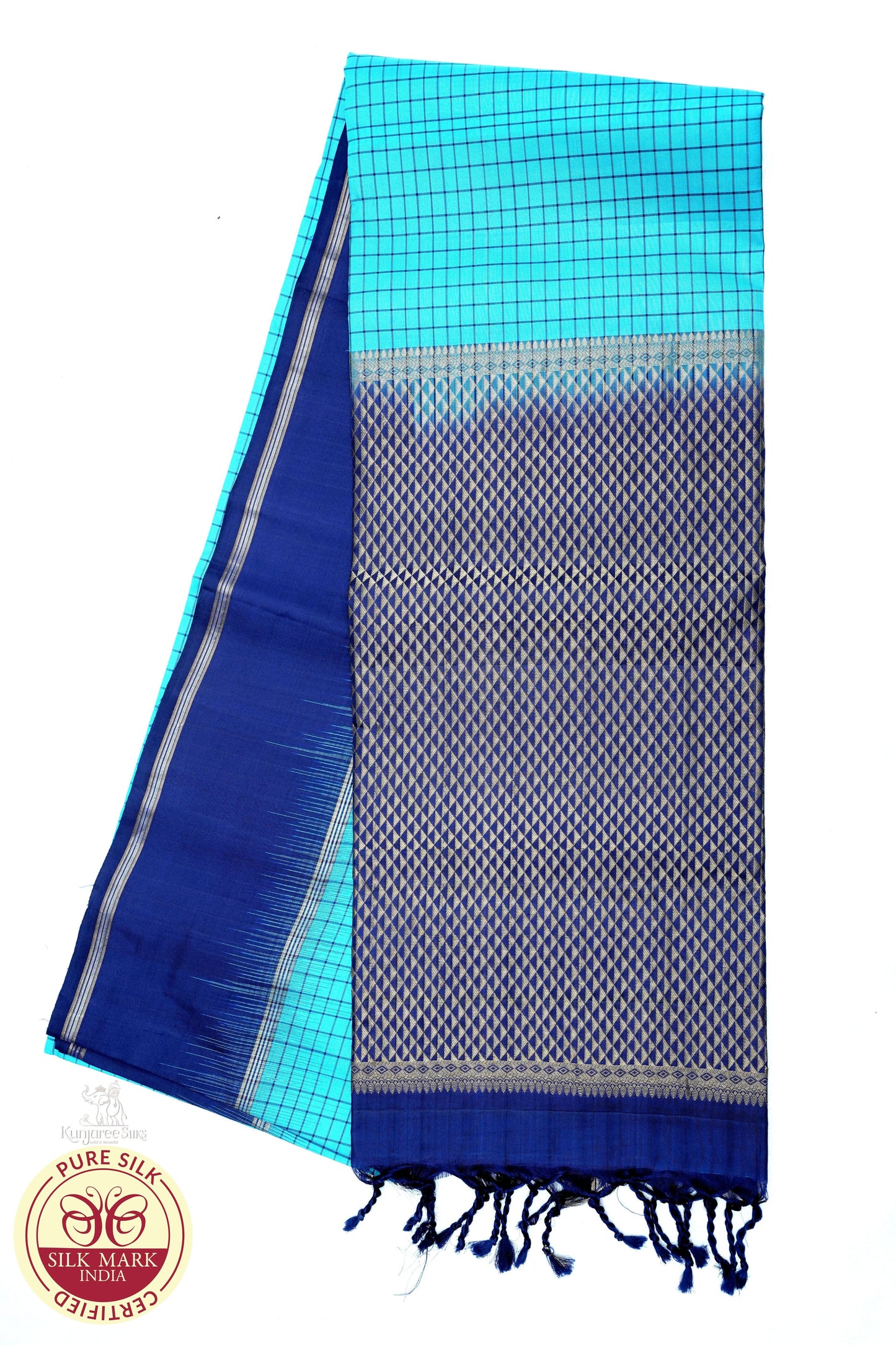 Sky Blue with Purple Color Pure Silk Saree