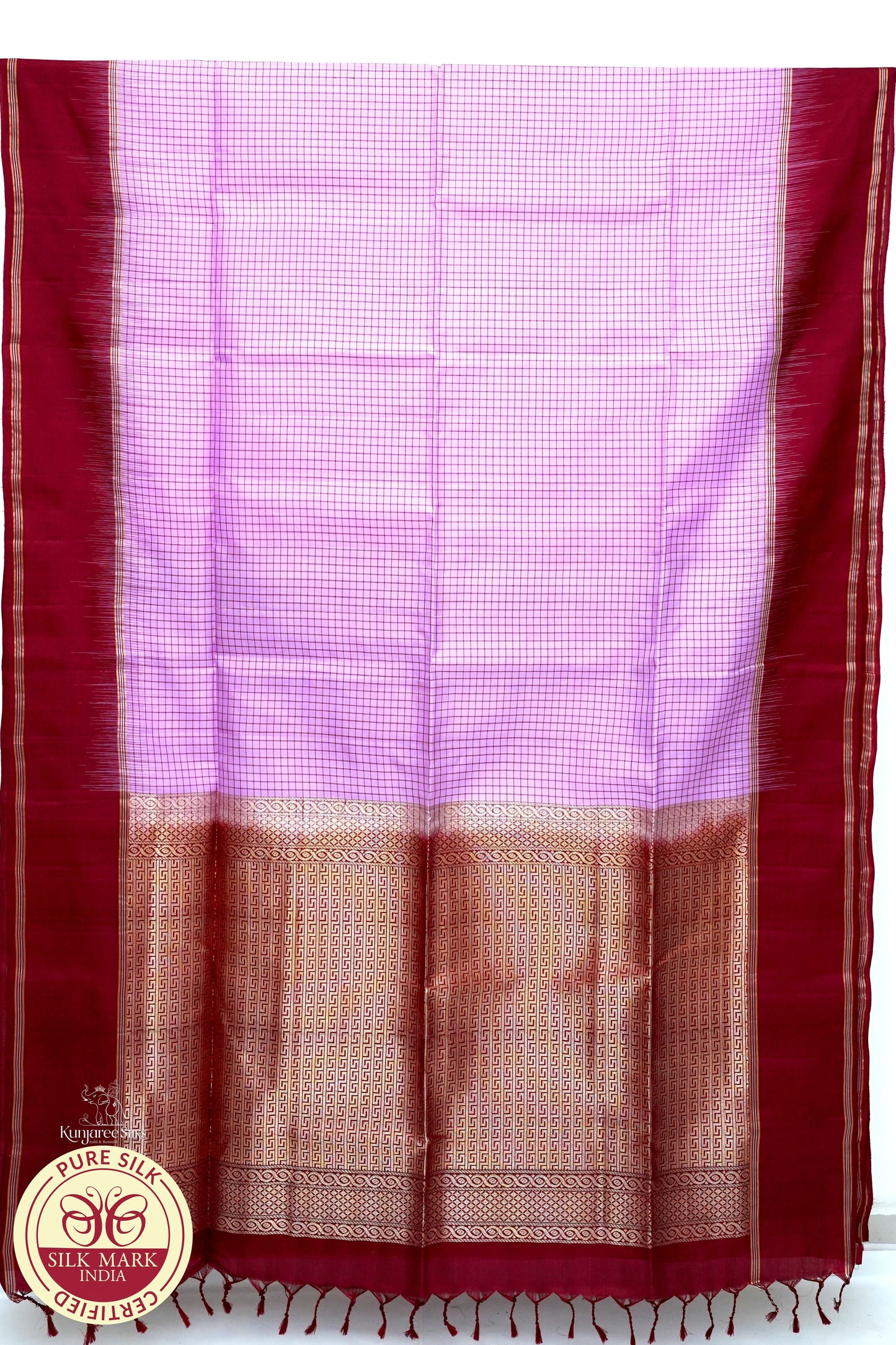 Pink with Maroon Color Pure Silk Saree