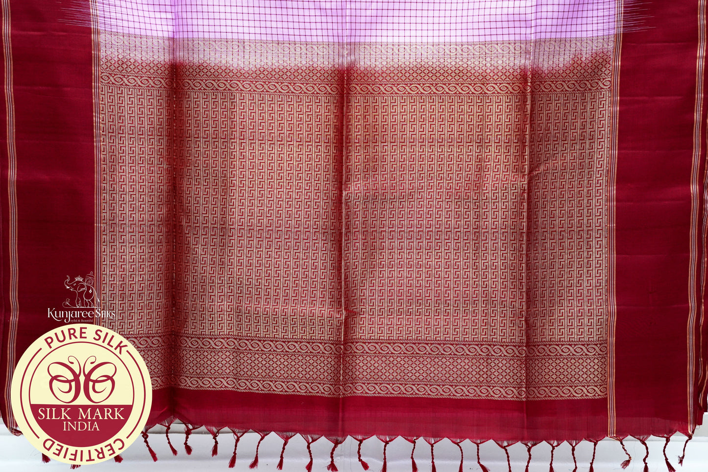 Pink with Maroon Color Pure Silk Saree