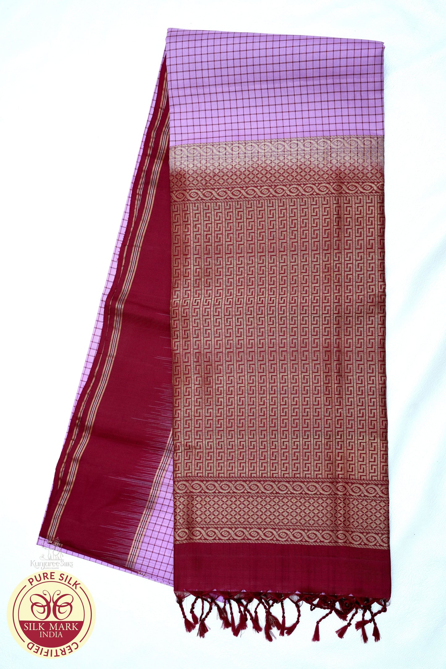 Pink with Maroon Color Pure Silk Saree