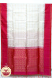 Cream with Baby Red Color Pure Silk Saree