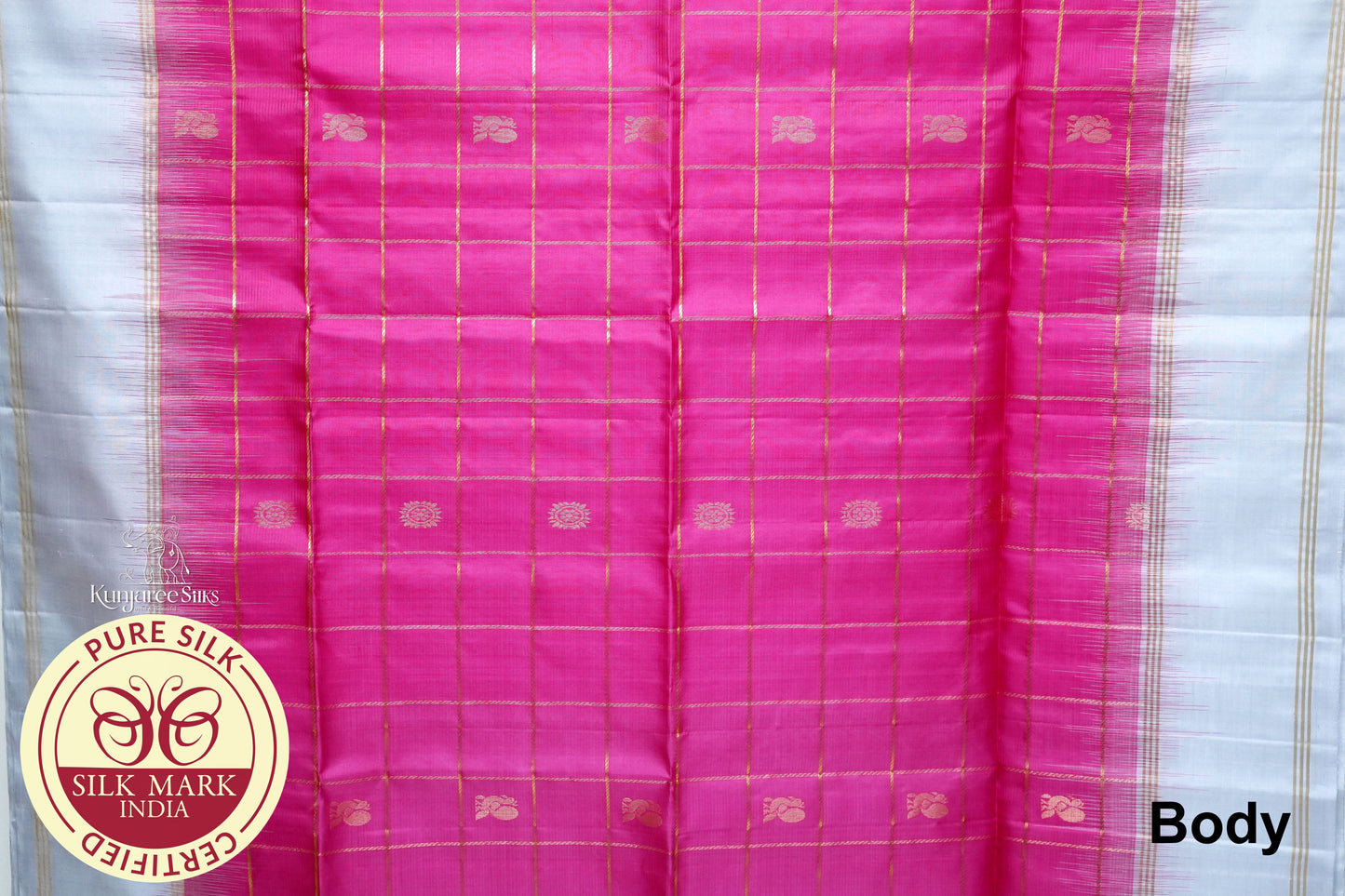 Baby Pink with Grey Color Pure Silk Saree