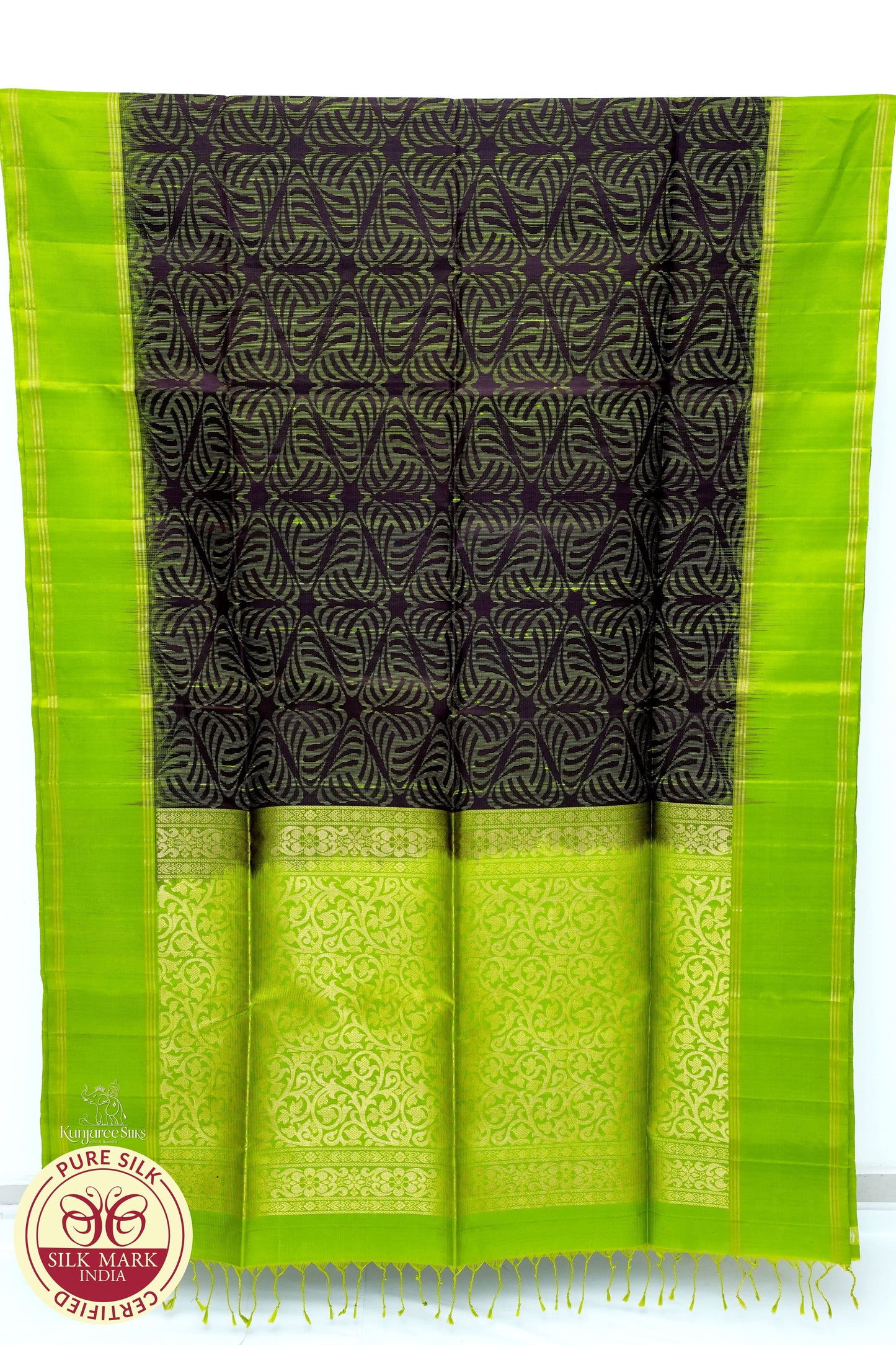 Grey with Parrot Green Color Pure Silk Saree