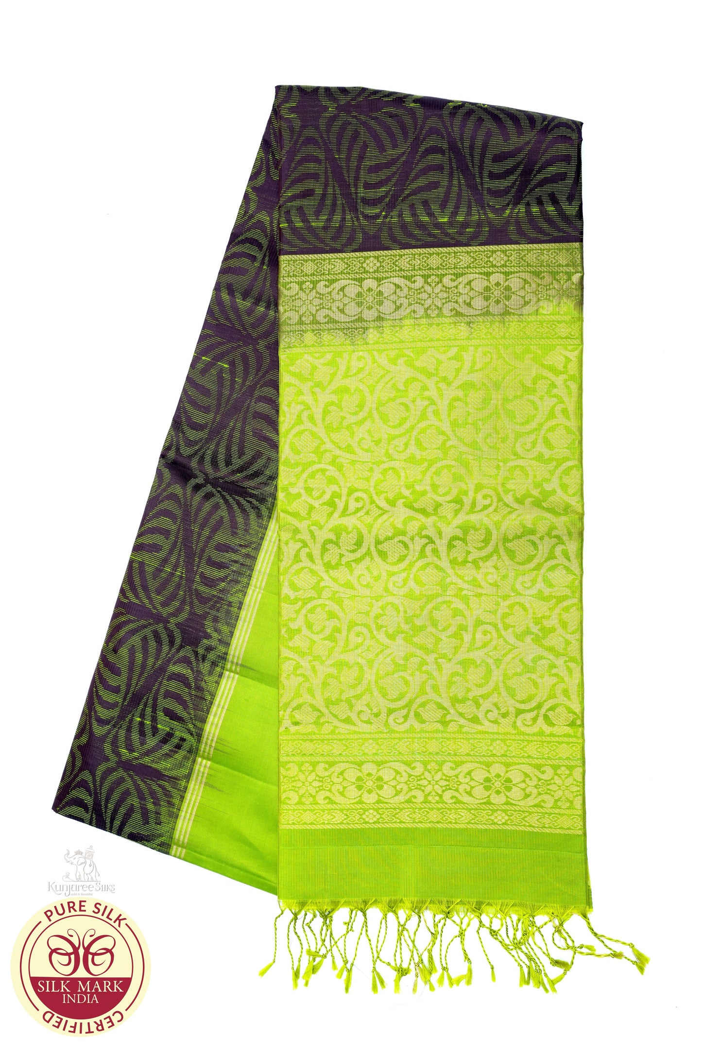 Grey with Parrot Green Color Pure Silk Saree