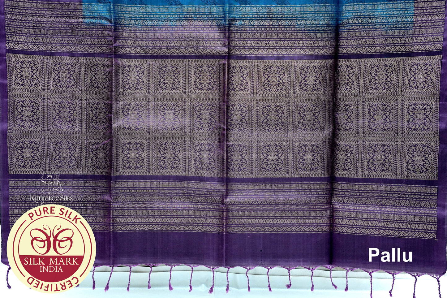 Peacock Blue with Purple Color Pure Silk Saree