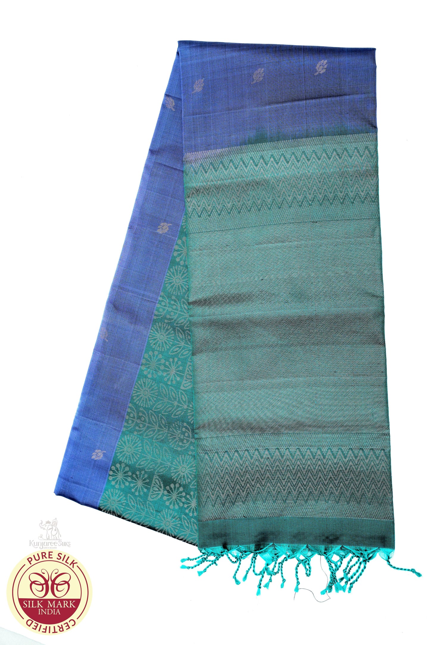 Navy Blue with Green Color Pure Silk Saree