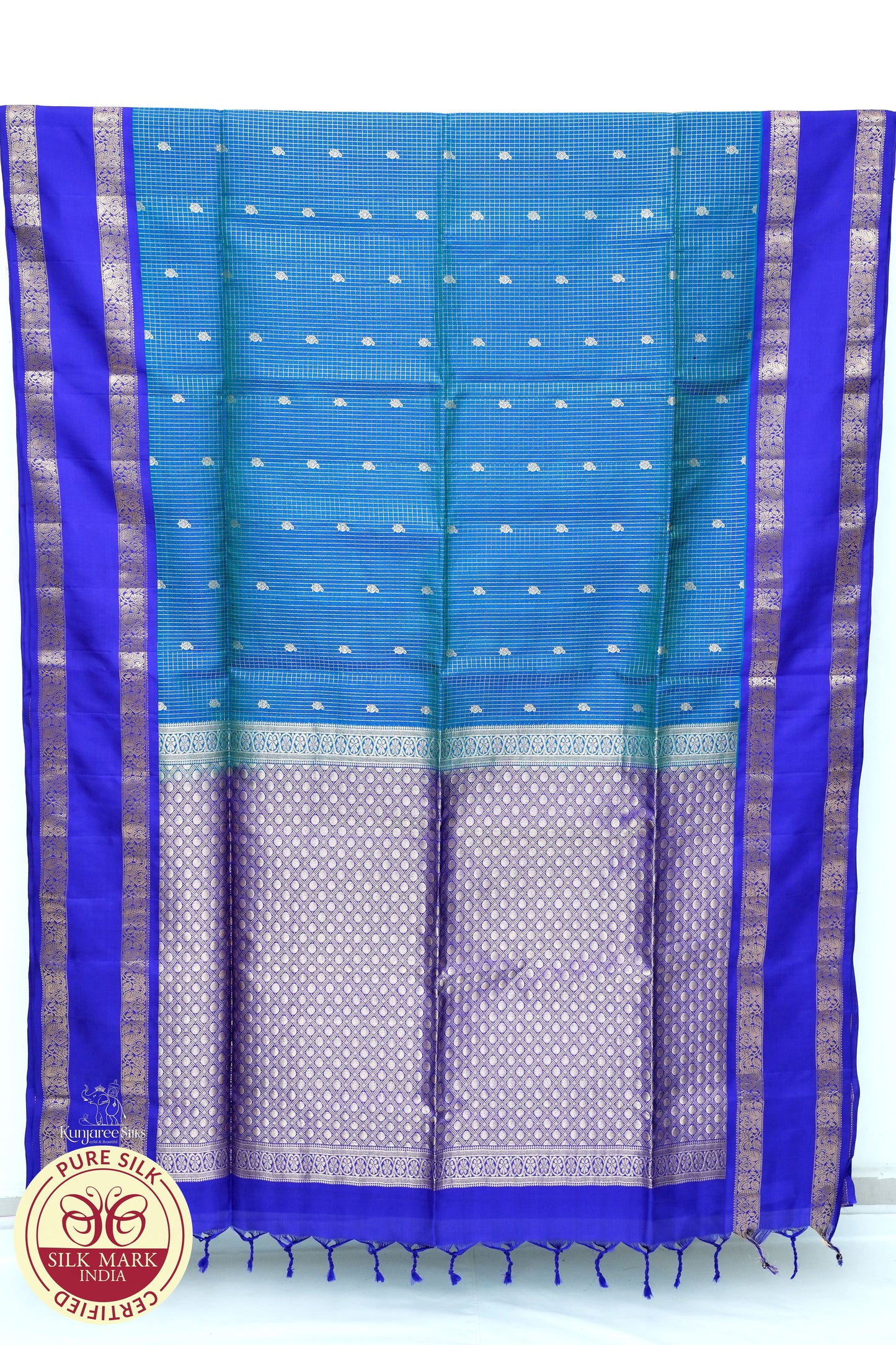 Sea Blue with Purple Color Pure Silk Saree