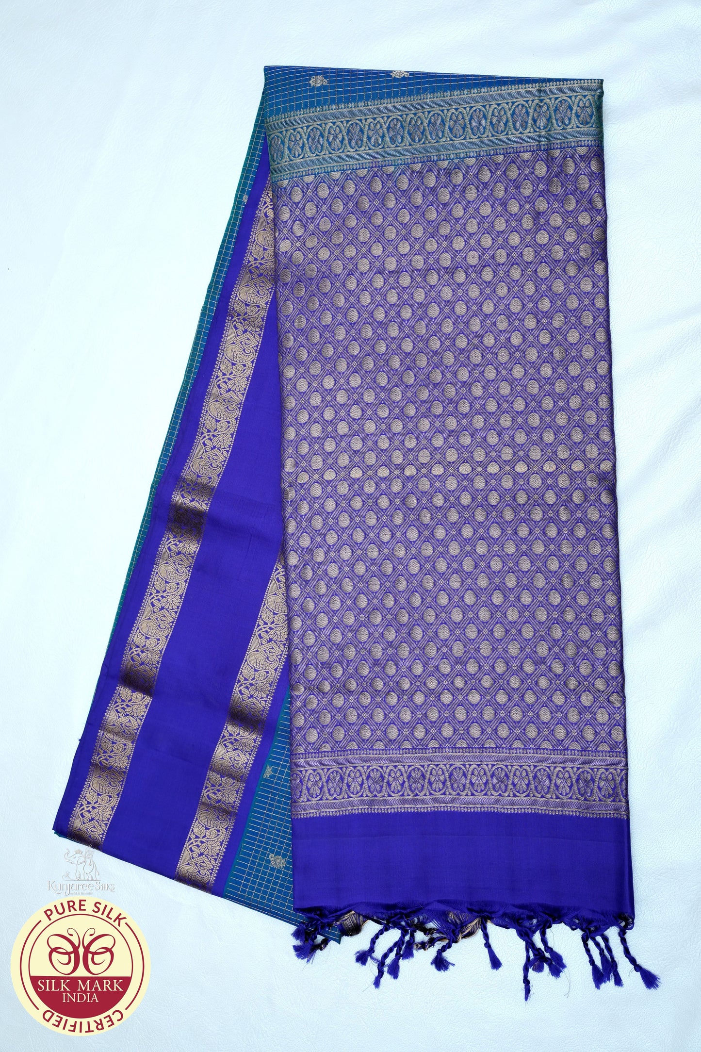 Sea Blue with Purple Color Pure Silk Saree