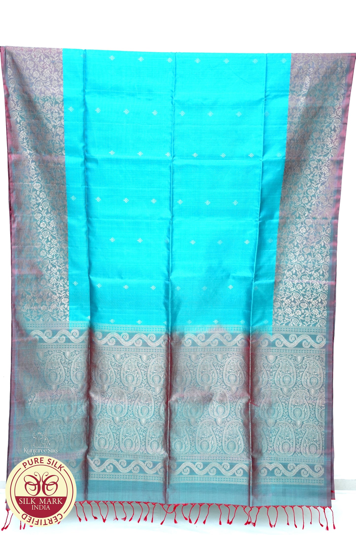 Sea Blue with Gold Color Pure Silk Saree